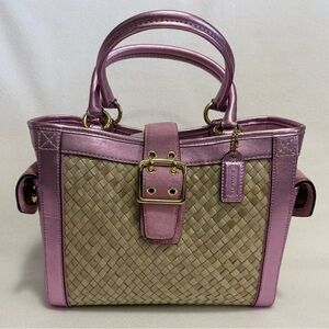 Coach Hamptons Suede Metallic Leather Straw Carryall Bag Style 4419 Vintage NWT